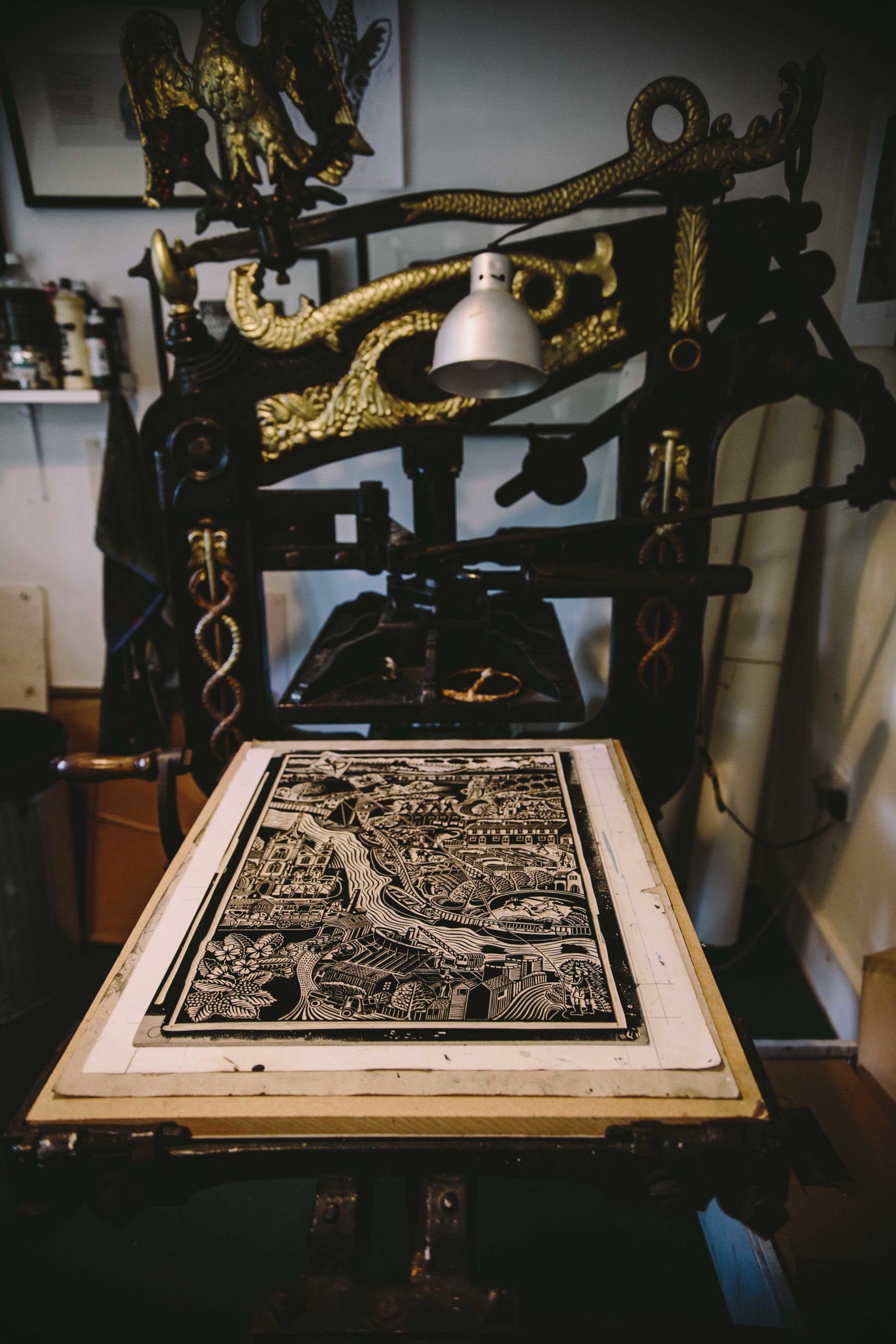 Printing Press with lino cut