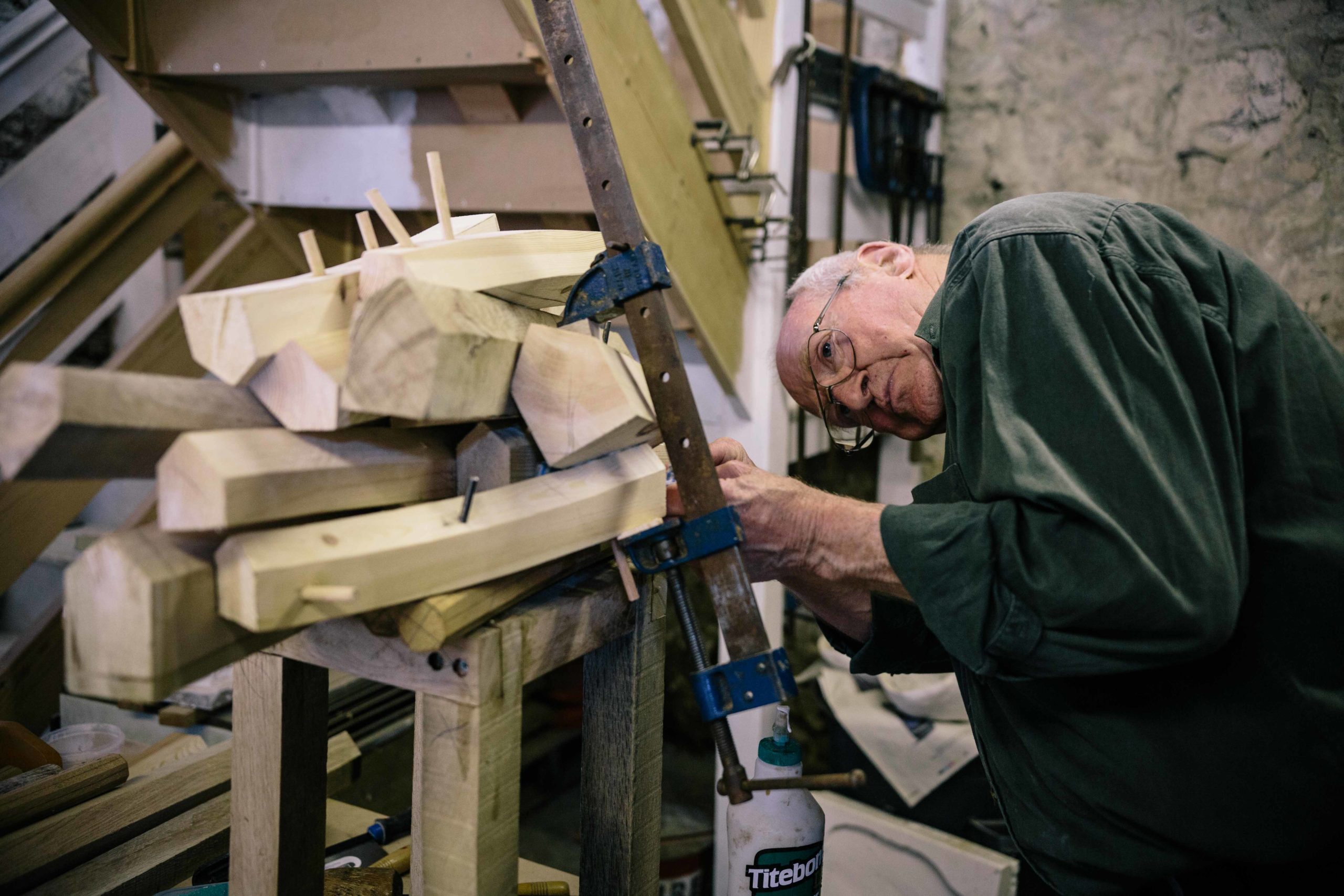 David King wood working in his studio